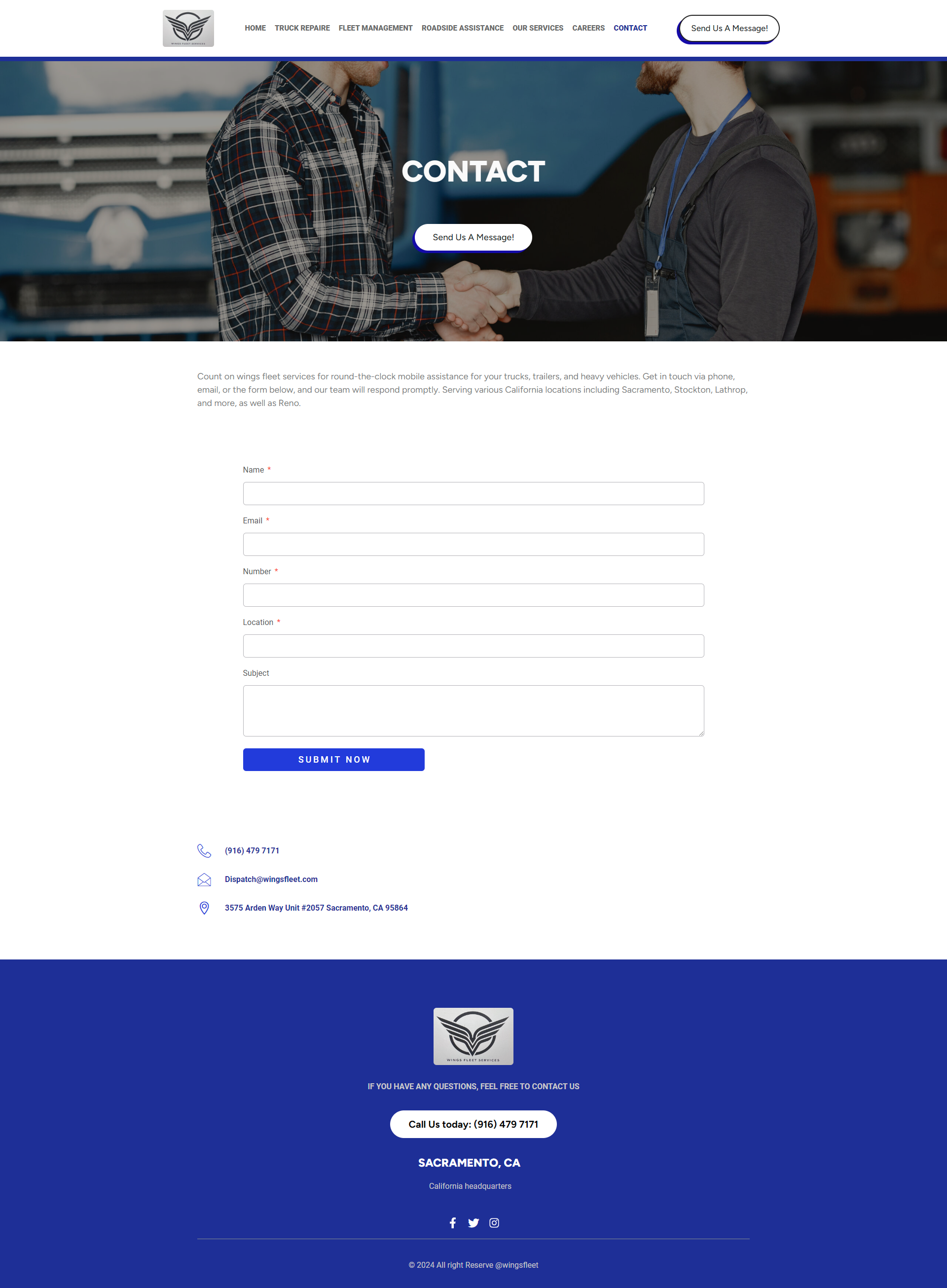 Wingsfleet.com contact us page